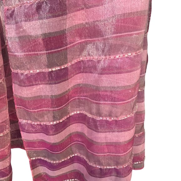 Sheer Chiffon Pink Striped Womens Scarf Shiny Lightweight  Bead Embellishment - Picture 6 of 6